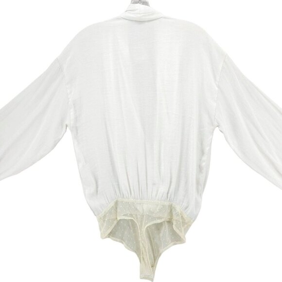 NWT FREE PEOPLE INTIMATELY Ivory White Lady Like Lady Bodysuit Draped Top LARGE - Picture 6 of 10